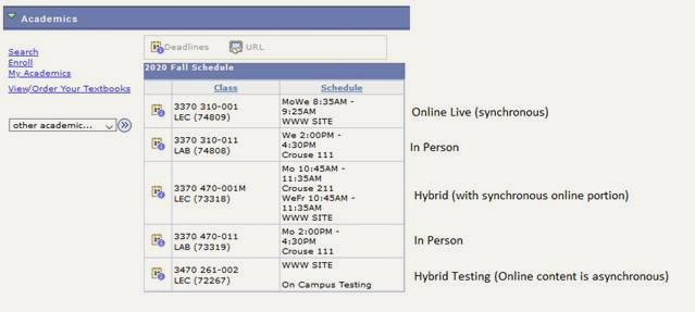 Class schedule for a University of Akron student