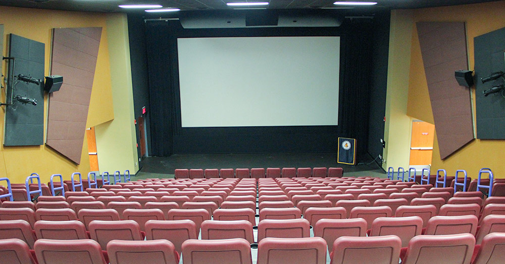 Looking toward the stage in The Gardner Theatre in the Jean Hower Taber Student Union at The University of Akron