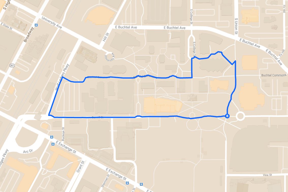 1 mile route through main campus