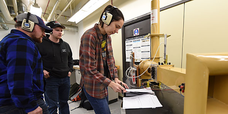 Civil Engineering students working in the lab at The University of Akron