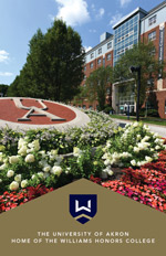 Honors College booklet Cover of the Williams Honors College booklet showing the outside of the building where honors students can live.