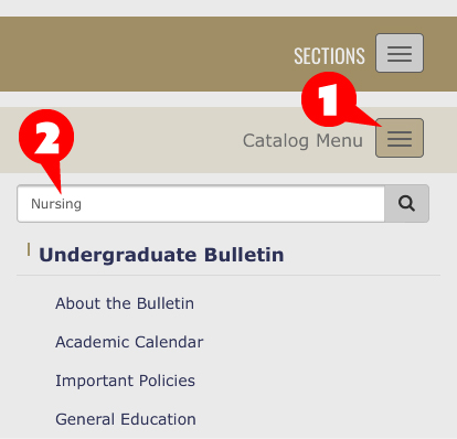 How to access the slide-out menu so you can search for an academic degree